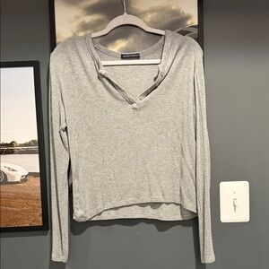 Brandy Melville Heather Gray Buttoned Long-Sleeve